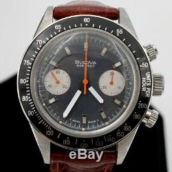 Bulova 666 Devil Diver Swiss Custom Display Case 7733 Chronograph Watch Serviced