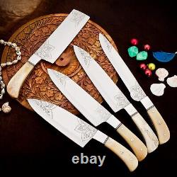 CUSTOM HANDMADE Stainless STEEL KITCHEN CHEF KNIFE SET Camel Bone Handle