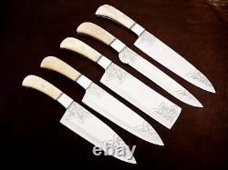 CUSTOM HANDMADE Stainless STEEL KITCHEN CHEF KNIFE SET Camel Bone Handle