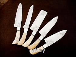 CUSTOM HANDMADE Stainless STEEL KITCHEN CHEF KNIFE SET Camel Bone Handle