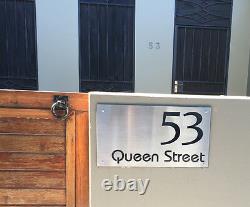 CUSTOM Stainless Steel house street number SIGN Plaque Black Backing 450 x 250