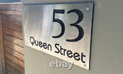 CUSTOM Stainless Steel house street number SIGN Plaque Black Backing 450 x 250