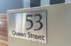 CUSTOM Stainless Steel house street number SIGN Plaque Black Backing 450 x 250