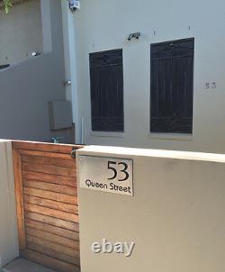 CUSTOM Stainless Steel house street number SIGN Plaque Black Backing 450 x 250