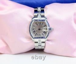 Cartier Roadster Ladies Watch 2675 Stainless Steel with Diamonds, Blue Sapphires