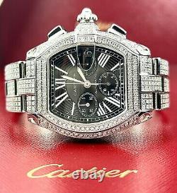 Cartier Roadster XL Men's Watch Black Dial 43mm Iced Out 13ct Diamonds Ref 2618