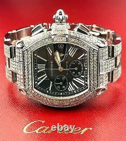 Cartier Roadster XL Men's Watch Black Dial 43mm Iced Out 13ct Diamonds Ref 2618