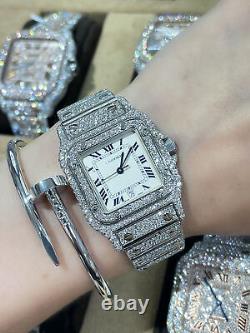 Cartier Santos Galbee Stainless Steel 29mm Custom Diamond Quartz Watch