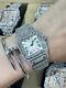 Cartier Santos Galbee Stainless Steel 29mm Custom Diamond Quartz Watch