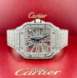 Cartier Santos Men's 40mm Skeleton Watch Steel Iced Out 25 Carats Diamonds