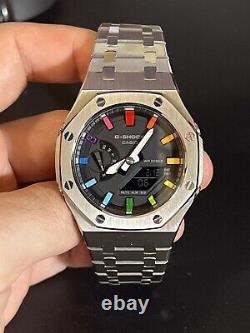 Casio G-SHOCK GM-2100 Custom Stainless Steel Rainbow CasiOak Mod Black