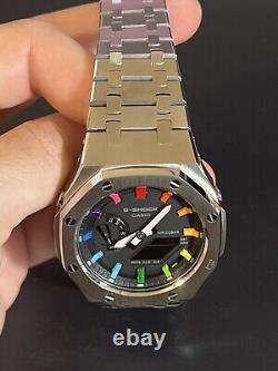 Casio G-SHOCK GM-2100 Custom Stainless Steel Rainbow CasiOak Mod Black