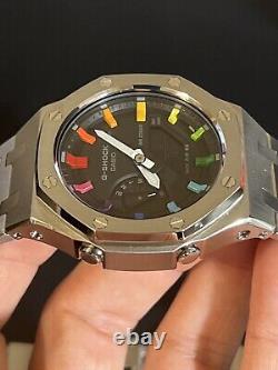 Casio G-SHOCK GM-2100 Custom Stainless Steel Rainbow CasiOak Mod Black