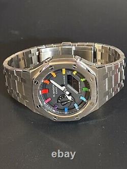 Casio G-SHOCK GM-2100 Custom Stainless Steel Rainbow CasiOak Mod Black