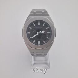 Casioak G Shock GA 2100 Custom Stainless Steel Silver Mod 44mm Watch