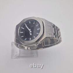 Casioak G Shock GA 2100 Custom Stainless Steel Silver Mod 44mm Watch