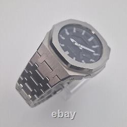 Casioak G Shock GA 2100 Custom Stainless Steel Silver Mod 44mm Watch