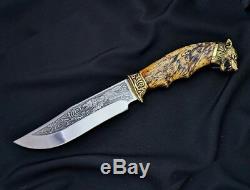 Coob Unique Custom Handmade Knife Knives Russian Maple Burl Hunting Wolf +sheath