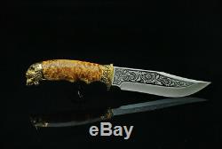 Coob Unique Custom Handmade Knife Knives Russian Maple Burl Hunting Wolf +sheath