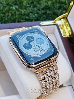 Custom 24K Rose Gold 45MM Apple Watch SERIES 8 Stainless Steel Rose Gold Band