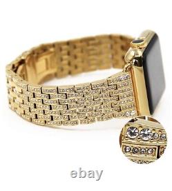 Custom 24k Gold Plated 42mm Apple Watch Stainless Steel Series 2 Rhinestone Band