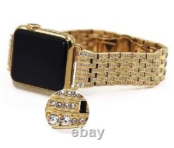 Custom 24k Gold Plated 42mm Apple Watch Stainless Steel Series 2 Rhinestone Band