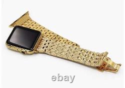 Custom 24k Gold Plated 42mm Apple Watch Stainless Steel Series 2 Rhinestone Band