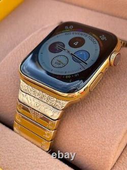 Custom 24k Gold Plated 45mm Apple Watch Stainless Steel Series 7 ENGRAVED Band