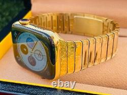 Custom 24k Gold Plated 45mm Apple Watch Stainless Steel Series 7 ENGRAVED Band