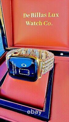 Custom 24k Gold Plated 45mm Apple Watch Stainless Steel Series 8 Chains Band