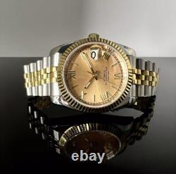 Custom 36mm Two Tone Gold DJ Champagne Dial Style Mod Watch with NH35 Automatic