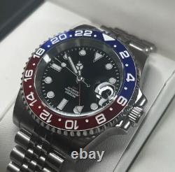 Custom 40mm Pepsi GMT Style Sub Mod Watch Jubilee with NH34 Automatic