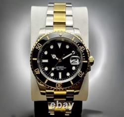 Custom 40mm Two Tone Gold Black Sub Style Mod Watch with NH35 Automatic