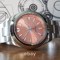 Custom Automatic Mod Datejust Style Homage Yobokies Salmon Pink Seiko NH35 movt