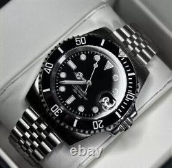 Custom Black 40mm Sub Style Dive Mod Watch Jubilee with Seiko NH35 Automatic