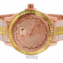 Custom Canary Solid Steel Bezel Rose Gold Tone Real Diamonds Band Watch WithDate