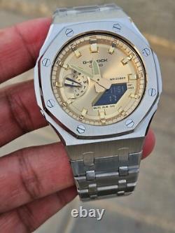 Custom Casio G-Shock GA-2100 Mod Gold Dial Stainless Steel Full Metal