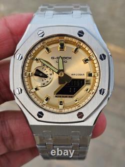 Custom Casio G-Shock GA-2100 Mod Gold Dial Stainless Steel Full Metal