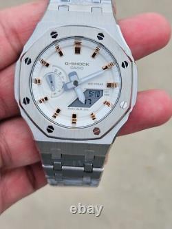 Custom Casio G-Shock GA-2100 White Mod Stainless Steel Strap Rose gold ring