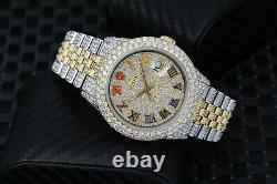 Custom Diamond Rolex Datejust 36MM Roman Numerals Pave Dial 18K Gold/Steel Watch