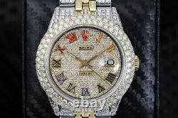 Custom Diamond Rolex Datejust 36MM Roman Numerals Pave Dial 18K Gold/Steel Watch
