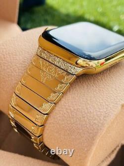 Custom Engraved 24k Gold Plated Link Band 45mm 44 42 Fits Any Apple Watch Series