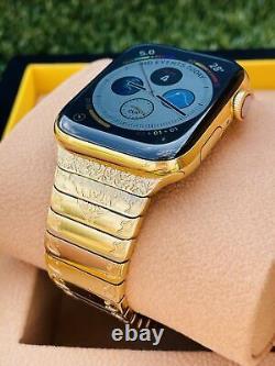 Custom Engraved 24k Gold Plated Link Band 45mm 44 42 Fits Any Apple Watch Series