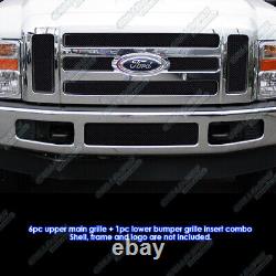 Custom Fits 2008-2010 Ford F250/F350/F450 Black Stainless Steel Mesh Grill Combo