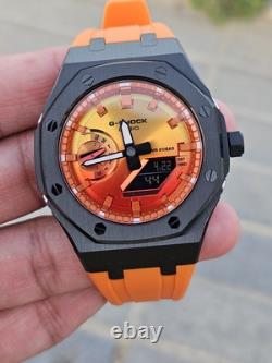 Custom G-Shock GA-2100FL-8 Mod Silver Stainless Steel Case Sunset Dial 20B