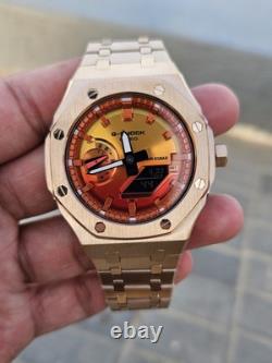 Custom G-Shock GA-2100FL-8 Mod Silver Stainless Steel Case Sunset Dial 20B