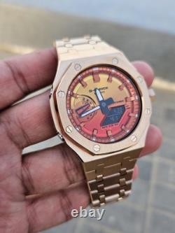 Custom G-Shock GA-2100FL-8 Mod Silver Stainless Steel Case Sunset Dial 20B