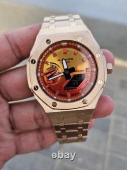 Custom G-Shock GA-2100FL-8 Mod Silver Stainless Steel Case Sunset Dial 20B