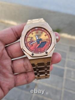 Custom G-Shock GA-2100FL-8 Mod Silver Stainless Steel Case Sunset Dial 20B