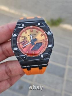 Custom G-Shock GA-2100FL-8 Mod Silver Stainless Steel Case Sunset Dial 20B